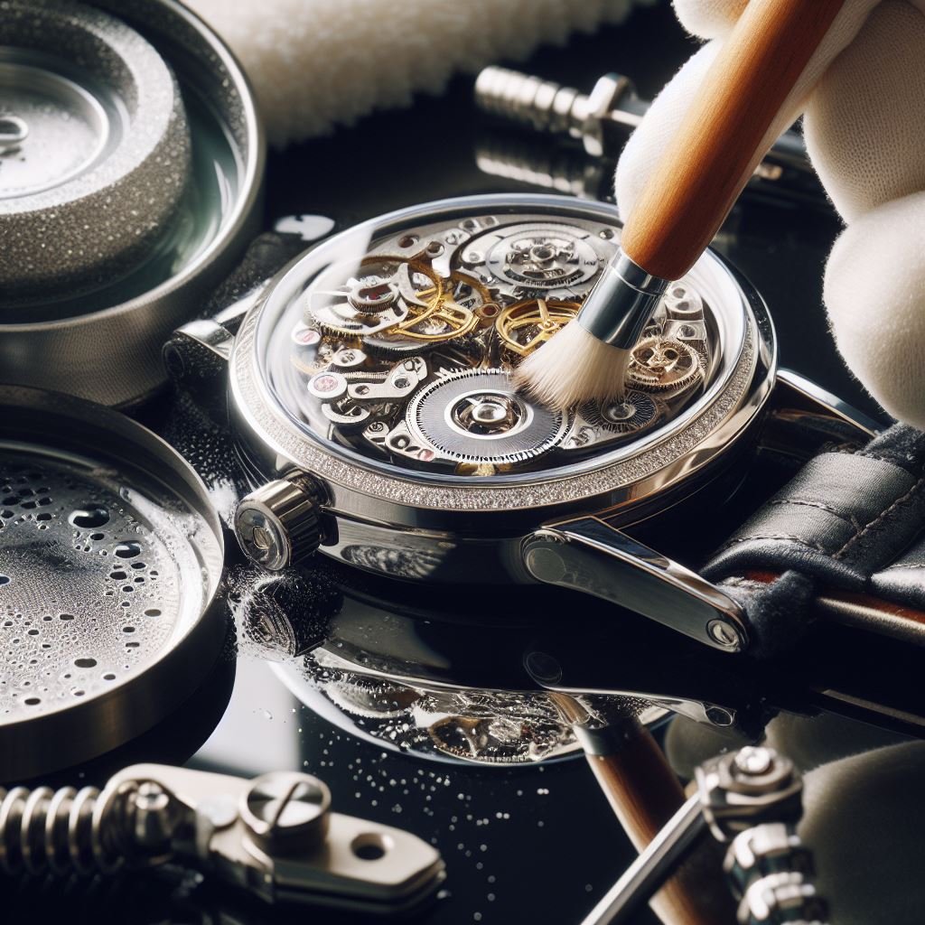 A watch being cleaned by a professional watch expert.