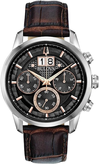 Bulova Men's Classic Sutton 6-Hand Chronograph Calendar Big Date Leather Strap Quartz Watch